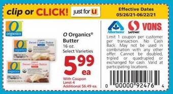 Safeway O Organics Butter offer