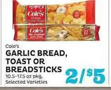 Cole's Garlic Bread, Toast Or Breadsticks