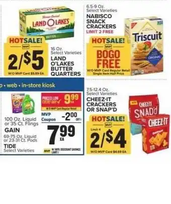 Food Lion Nabisco Snack Crackers , Land O' Lakes Butter Quarters , Cheez-it Crackers Or Snap'D , Gain , Tide offer