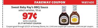 Fareway Sweet Baby Ray's BBQ Sauce offer
