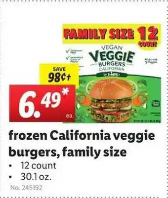 Lidl Frozen California Veggie Burgers, Family Size offer