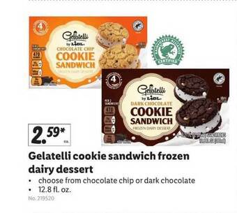 Lidl Gelatelli Cookie Sandwich Frozen Dairy Dessert offer