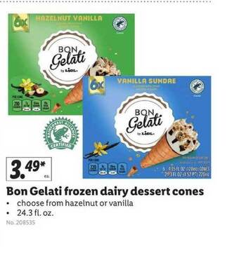 Lidl Bon Gelati Frozen Dairy Dessert Cones offer