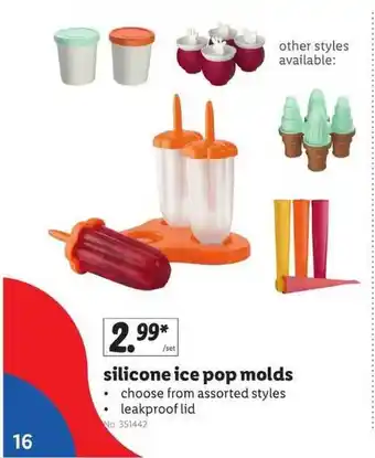 Lidl Silicone Ice Pop Molds offer