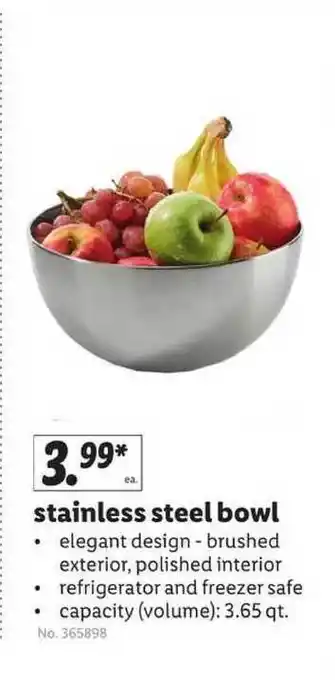 Lidl Stainless Steel Bowl offer