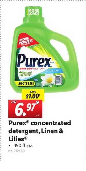 Lidl Purex Concentrated Detergent, Linen & Lilies offer
