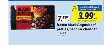 Lidl Frozen Black Angus Beef Patties, Bacon & Cheddar offer