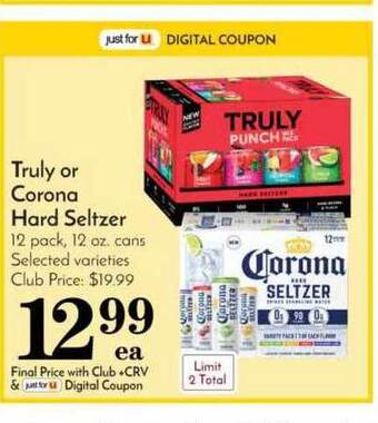 Pavilions Truly Or Corona Hard Seltzer offer