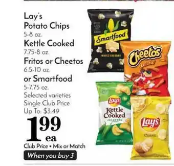 Pavilions Lay's Potato Chips, Kettle Cooked, Fritos Or Cheetos Or Smartfood offer