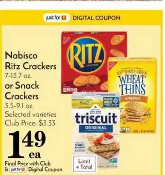 Pavilions Nabisco Ritz Crackers Or Snack Crackers offer