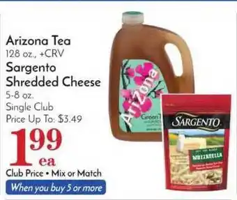 Pavilions Arizona Tea, Sargento Shredded Cheese offer
