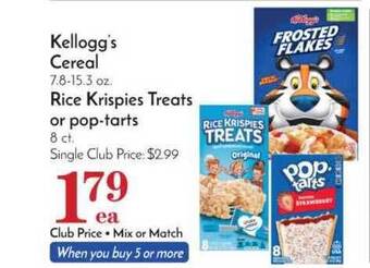 Pavilions Kellogg's Cereal, Rice Krispies Treats Or Pop-tarts offer