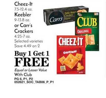 Pavilions Cheez-it Keebler Or Carr's Crackers offer