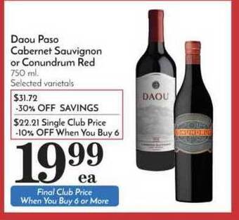 Pavilions Daou Paso Cabernet Sauvignon Or Conundrum Red offer