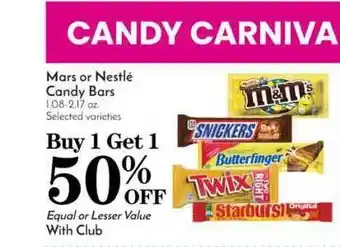 Pavilions Mars Or Nestle Candy Bars offer