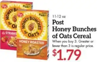 Martin's Post Honey Bunches of Oats Cereal 11-12 oz offer