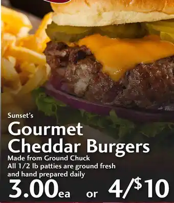 Sunset Foods Gourmet Cheddar Burgers offer