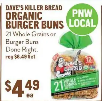 New Seasons Market Dave's Killer Bread Organic Burger Buns offer