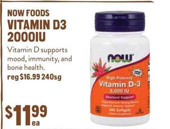 New Seasons Market Now Foods Vitamin D3 2000IU offer