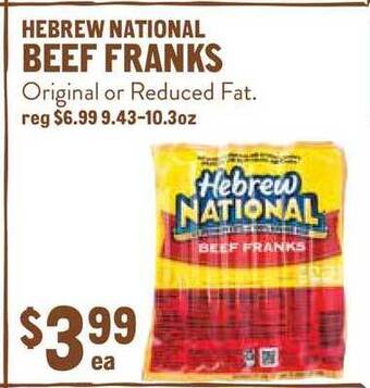New Seasons Market Hebrew National Beef Franks offer