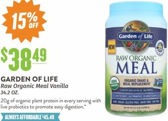 Natural Grocers Garden Of Life Raw Organic Meal Vanilla 34.2 oz. offer