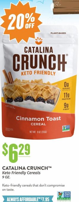 Natural Grocers Catalina Crunch Keto Friendly Cereals 9 oz. offer