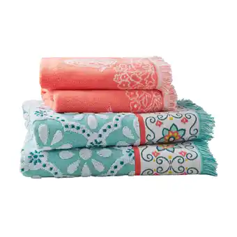 Walmart The Pioneer Woman 4-Piece Bath Towel Set, Sculpted Trellis, Classic Mint offer