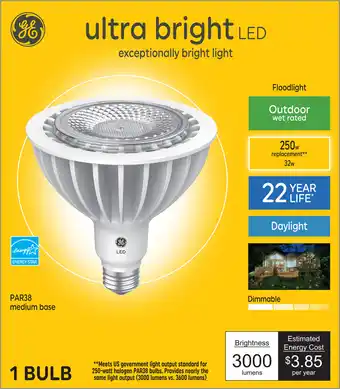 Walmart GE Ultra Bright LED Outdoor Floodlight, Daylight, 250 Watt Replacement, Medium Base, Dimmable (1 Pack) offer