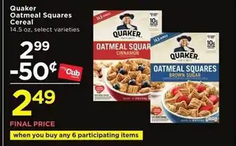 Cub Foods Quaker Oatmeal Squares Cereal offer