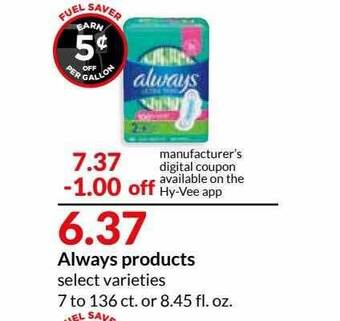 Hy-Vee Always Products offer