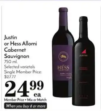 Pavilions Justin Or Hess Allomi Cabernet Sauvignon offer