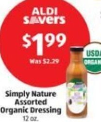 Aldi Simply Nature Assorted Organic Dressing 12 oz. offer