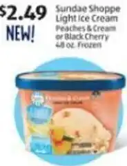 Aldi Sundae Shoppe Light ice Cream Peaches & Cream or Black Cherry 4.8 oz. offer