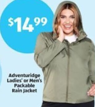 Aldi Adventuridge Ladies' or Men's Packable Rain Jacket offer
