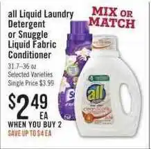 Haggen Food All Liquid Laundry Detergent Or Snuggle Liquid Fabric Conditioner offer