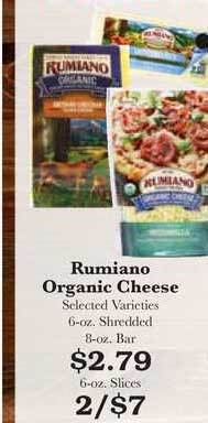 Rosauers Rumiano Organic Cheese offer