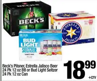 Super King Markets Beck's Pilsner , Estrella Jalisco Beer 24 Pk 12 Oz Btl Or Bud Light Seltzer 24 Pk 12 Oz Can offer