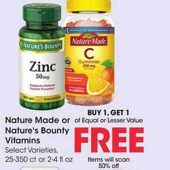 Kroger Nature Made Or Nature's Bounty Vitamins offer