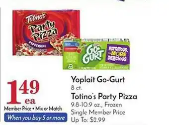 Pavilions Yoplait Go-Gurt Or Totino's Party Pizza offer