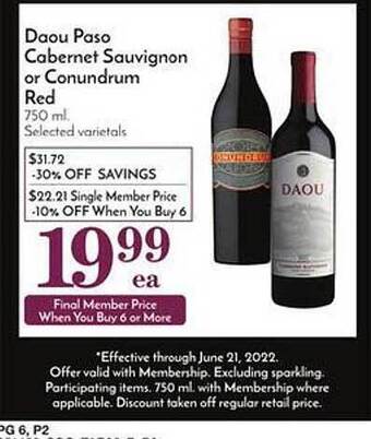 Pavilions Daou Paso Cabernet Sauvignon Or Conundrum Red offer