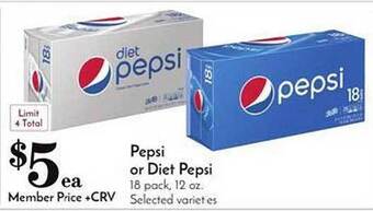 Pavilions Pepsi Or Diet Pepsi offer