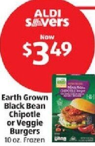 Aldi Earth Grown Black Bean Chipotle or Veggie Burgers 10 oz. offer