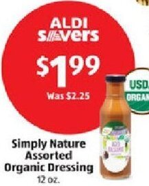 Aldi Simply Nature Assorted Organic Dressing 12 oz. offer