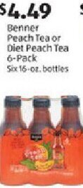 Aldi Benner Peach Tea or Diet Peach Tea 16 oz. offer