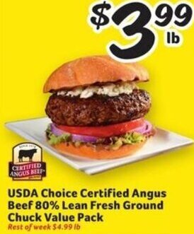 Winn Dixie USDA Choice Certified Angus Beef 80% Lean Fresh Ground Chuck Value Pack offer