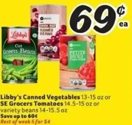 Winn Dixie Libby's Canned Vegetables 13-15 oz or SE Grocers Tomatoes 14.5-15 oz offer