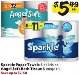 Winn Dixie Sparkle Paper Towels or Angel Soft Bath Tissue offer