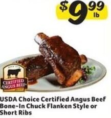 Winn Dixie USDA Choice Certified Angus Beef Bone-In Chuck Flanken Style or Short Ribs offer
