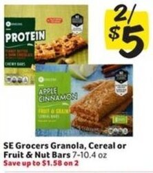 Winn Dixie SE Grocers Granola, Cereal or Fruit & Nut Bars 7-10.4 oz. offer
