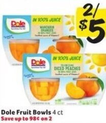 Winn Dixie Dole Fruit Bowls 4 ct offer